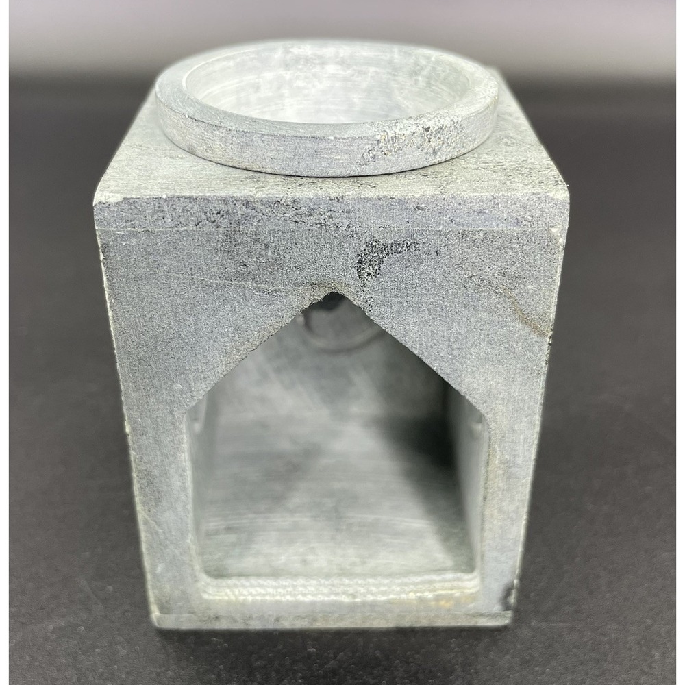 Essential Oil Burner Handcarved Soapstone Gray Om Symbol Made In India - Picture 4 of 14